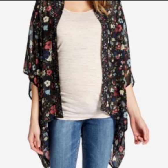 JESSICA SIMPSON MATERNITY Black Floral Kimono one size Preowned great condition - Picture 8 of 8